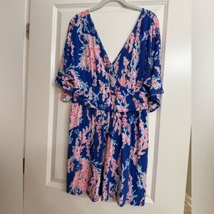 Lilly Pulitzer Blue Dress with Pink Coral Print